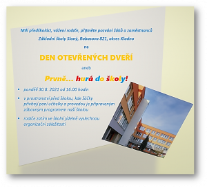 Pozvání na De otevřených dveří pro budoucí prvňáčky  1